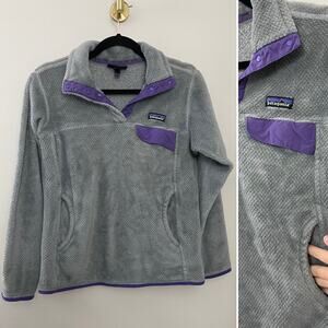 Patagonia Women's Classic Gray & Purple Lightweight Synchilla Pullover Sweater M